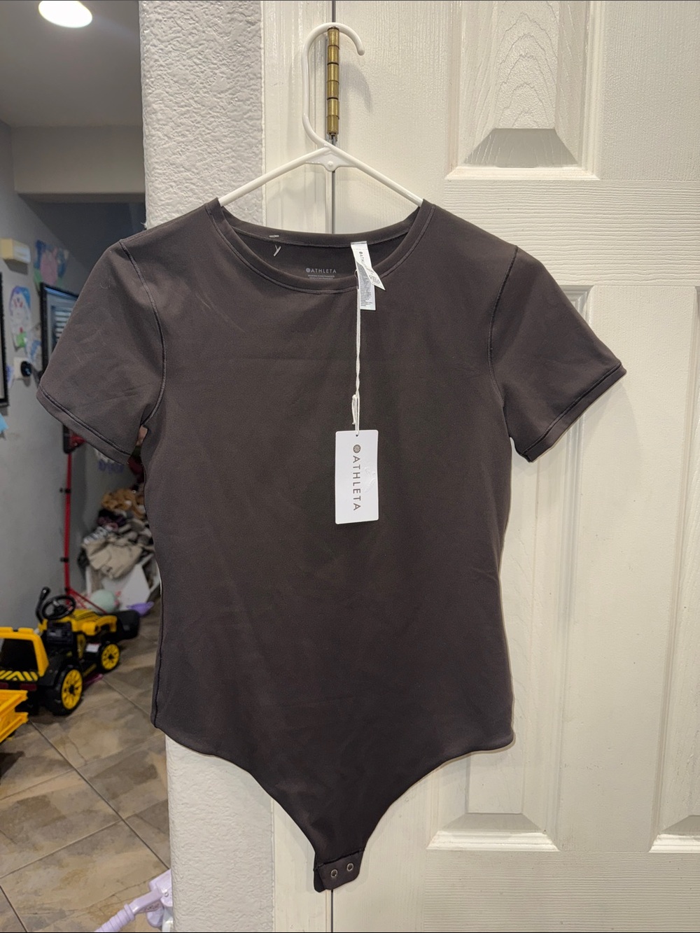 Athleta Short-Sleeve Charcoal Bodysuit